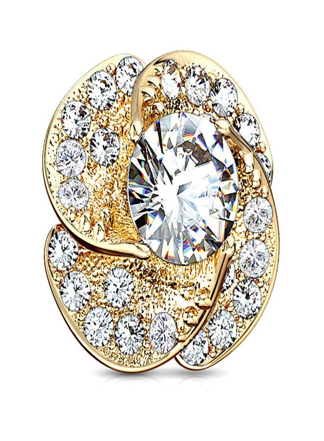 FIFTH CUE 14G CZ Paved & Round CZ Center Rose Blossom 316L Surgical Steel Internal-Threaded Dermal Anchor Top (Gold/Clear) - Image 1